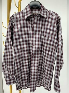 Forsyth of Canada Men’s Burgundy Purple Plaid Cotton Button Up Shirt M